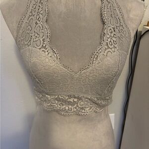 Aerie Gray Lace Halter Bralette, Sz M